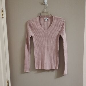 Nine West Pink V-Neck Ribbed Sweater